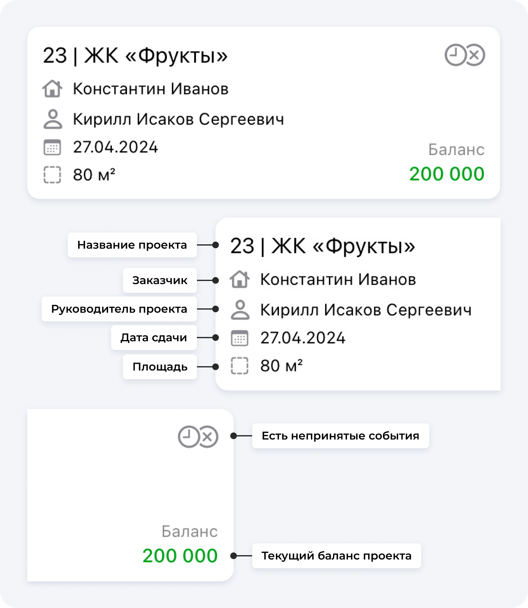 Карточка проекта в Приложении 101, аккаунт Заказчика