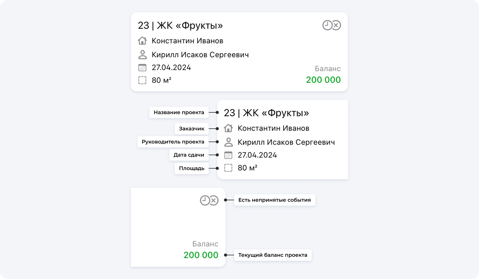 Карточка проекта в Приложении 101, аккаунт Заказчика