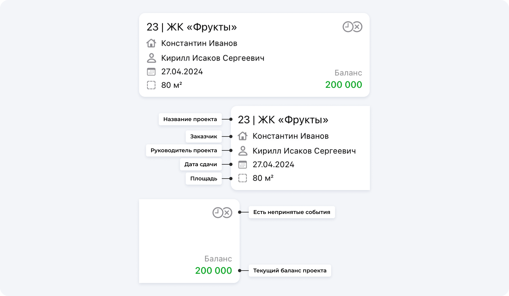 Карточка проекта в Приложении 101
